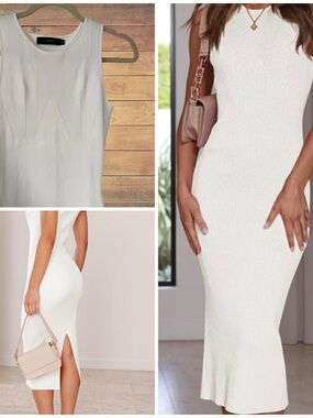 HAEOF White Ribbed Sleeveless Midi Dress Size Small